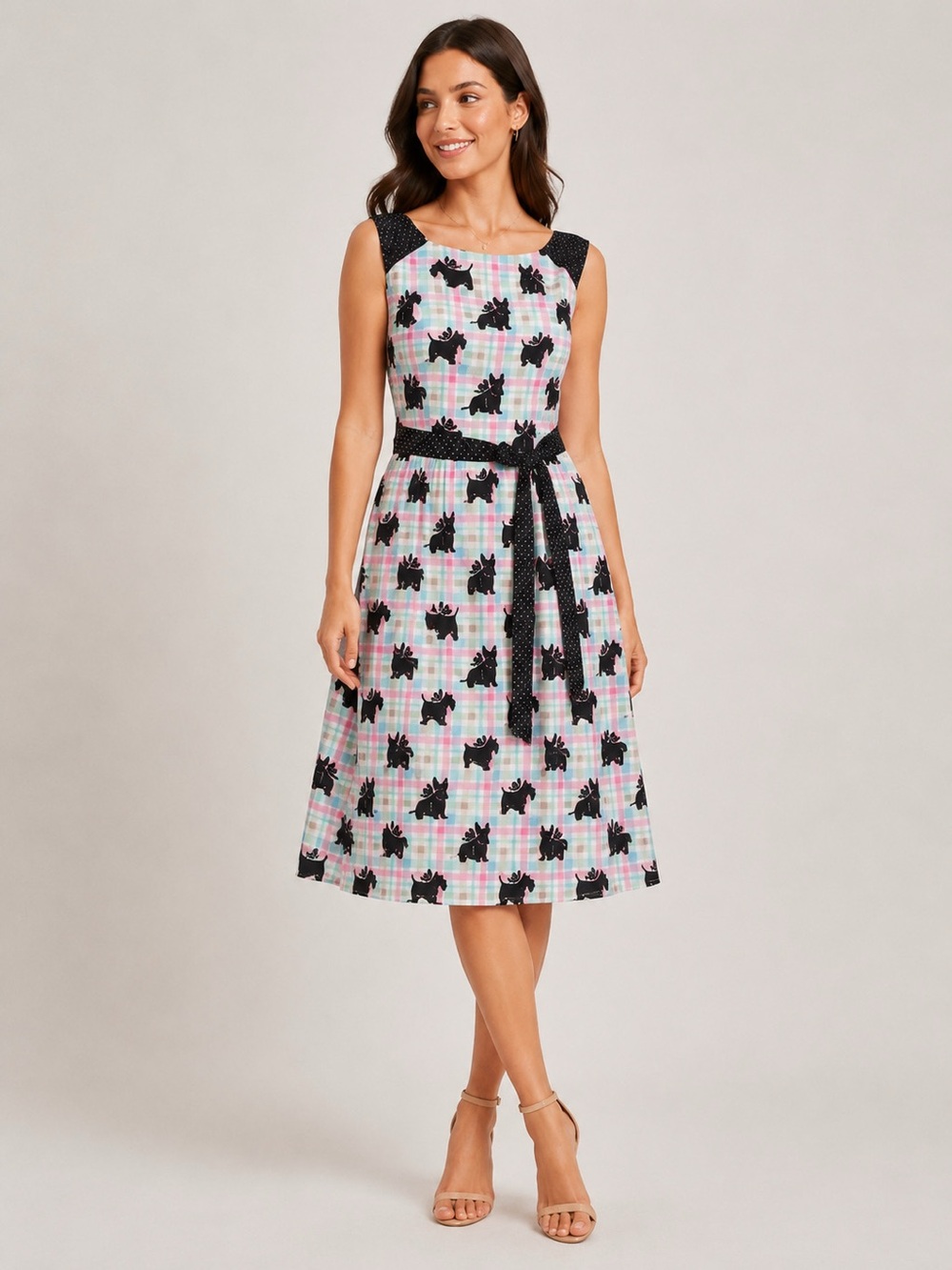 Hell Bunny Retro Scottie Dog Fit and Flare Swing Dress Sz M